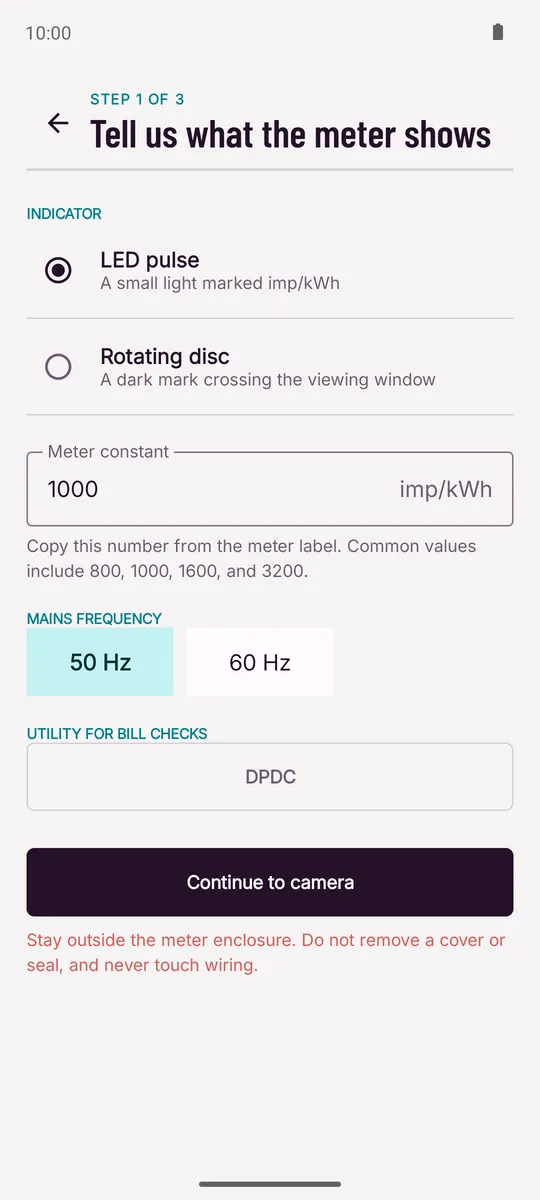 Brojilo screen: telling the app what the meter shows