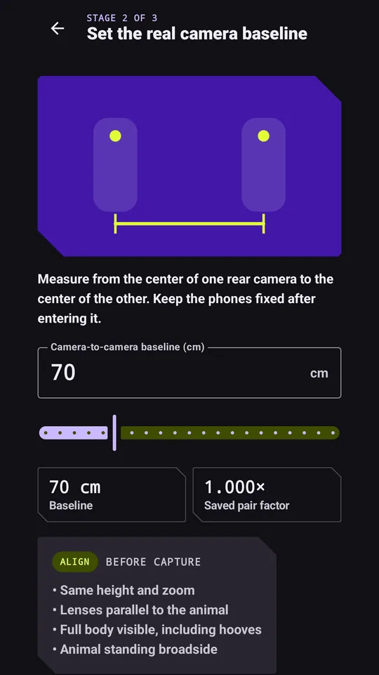 Pwyso screen: setting the real distance between the two cameras